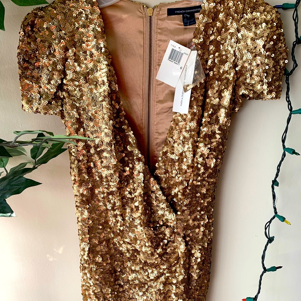 French connection sexy sparkle sequin dress v neck Sz 6 NWT NYE holidays party